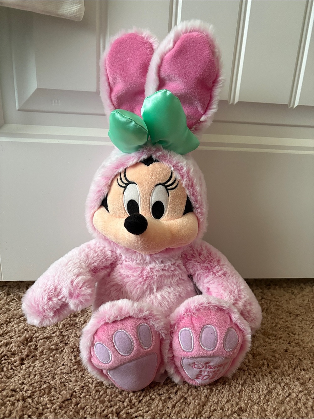 Disney Pink Minnie Mouse Bunny Plush with Green Bow